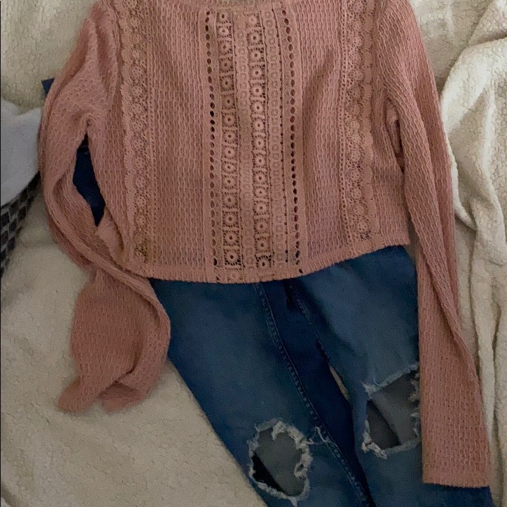 Forever 21 cropped sweater with lace detail